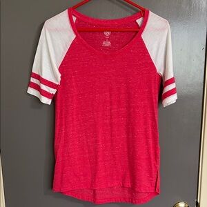 SO Pink and White Raglan Short Sleeve Tee Small